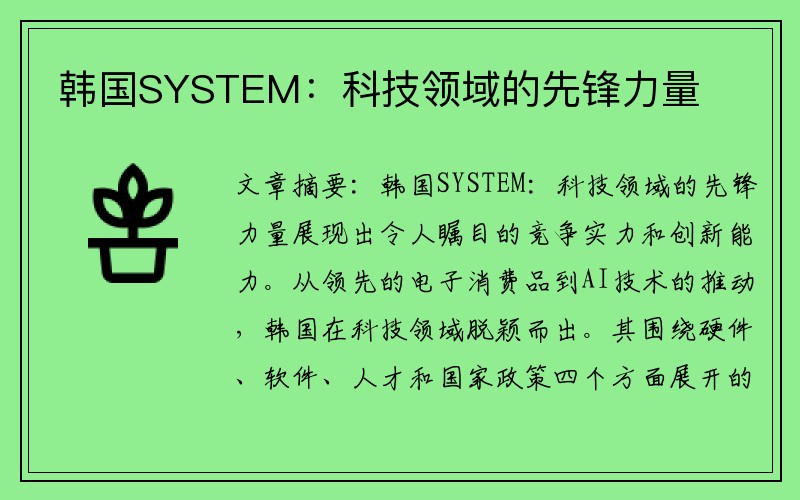 韩国SYSTEM：科技领域的先锋力量