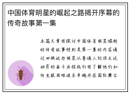中国体育明星的崛起之路揭开序幕的传奇故事第一集